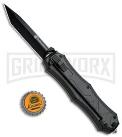 Smith & Wesson Spring Assisted Finger Actuator Tanto OTF Knife - Black Plain -Grindworx Smith Wesson OTF Assist Finger Actuator Tanto Black SWOTF9TB BHQ 67477 jr bottlecap large