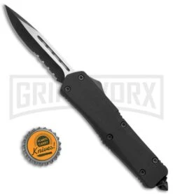 Spartan DP D/A OTF Automatic Knife - Black Plain -Grindworx Spartan DP DA OTF Black Serr WNS IT M6 BP 18789 jr bottlecap large