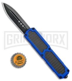 Titan Blue D/A OTF Sim Carbon Fiber Automatic Knife - Dagger Black Plain -Grindworx Titan Blue DA OTF Sim CF Auto Dagger Black GX 34100 jr bottlecap large