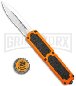 Titan Orange D/A OTF Automatic Knife - Satin Dagger Serr -Grindworx Titan DA OTF Orange Auto Satin Dagger Serr GX 36413 jr bottlecap large