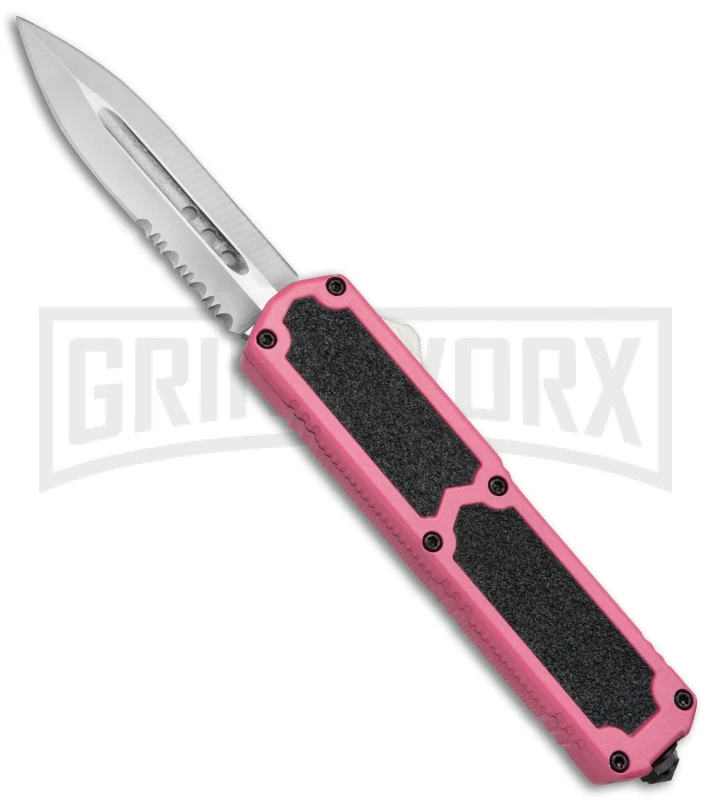 Titan Pink D/A OTF Automatic Knife - Dagger Satin Serrated 3 Titan Pink D/A OTF Automatic Knife - Dagger Satin Serrated