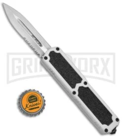 Titan White D/A OTF Automatic Knife - Dagger Satin Serrated -Grindworx Titan DA OTF White Dagger Satin Serr BP 20262 jr bottlecap large