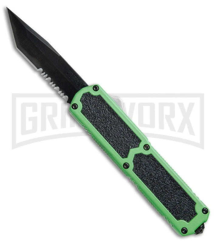 Titan Green D/A OTF Automatic Knife - Tanto Black Serr 3 Titan Green D/A OTF Automatic Knife - Tanto Black Serr