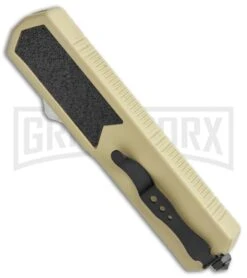 Titan Tan D/A OTF Automatic Knife - Dagger Satin Ser 8 Titan Tan D/A OTF Automatic Knife - Dagger Satin Ser -Grindworx Titan Tan DA OTF Auto Dagger Satin Serr GX 5336 jr side large