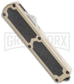 Titan Tan D/A OTF Automatic Knife - Tanto Satin Serrated 7 Titan Tan D/A OTF Automatic Knife - Tanto Satin Serrated -Grindworx Titan Tan DA OTF Auto Tanto Satin Serr GX 36377 jr spine large