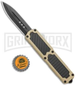 Titan Tan D/A OTF Sim Carbon Fiber Automatic Knife - Dagger Black -Grindworx Titan Tan DA OTF Sim CF Auto Dagger GX 36439 jr bottlecap large