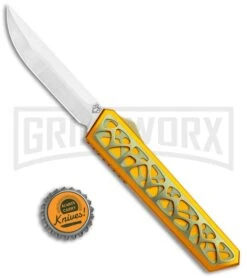 Vespa Knives Dark Star OTF Orange W/Gold Titanium Inlays - Satin Plain M390 -Grindworx Vespa Knives Dark Star OTF Orange Gold Ti Inlays M390 GX 36169 jr bottlecap large