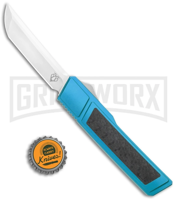 Vespa Knives Ripper Blue/ CF Inlay OTF Japanesse Tanto Knife - Satin 6 Vespa Knives Ripper Blue/ CF Inlay OTF Japanesse Tanto Knife - Satin - Image 4