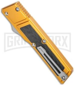 Vespa Knives Ripper Gold/ CF Inlay OTF Japanese Tanto Knife - Satin -Grindworx Vespa Knives Ripper Gold CF Inlay OTF Japanese Tanto Satin GX 36792 jr side large