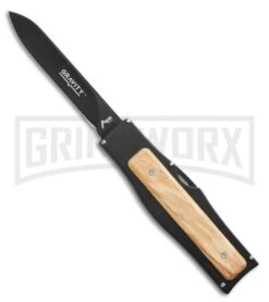 Grindworx 26 AKC Gravit-E Black/Wood Manual OTF Knife - Black Plain