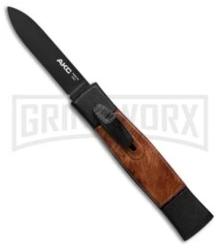 Grindworx 28 AKC Minion Concord Sim Wood OTF Automatic Knife - Flat Grind Black Plain