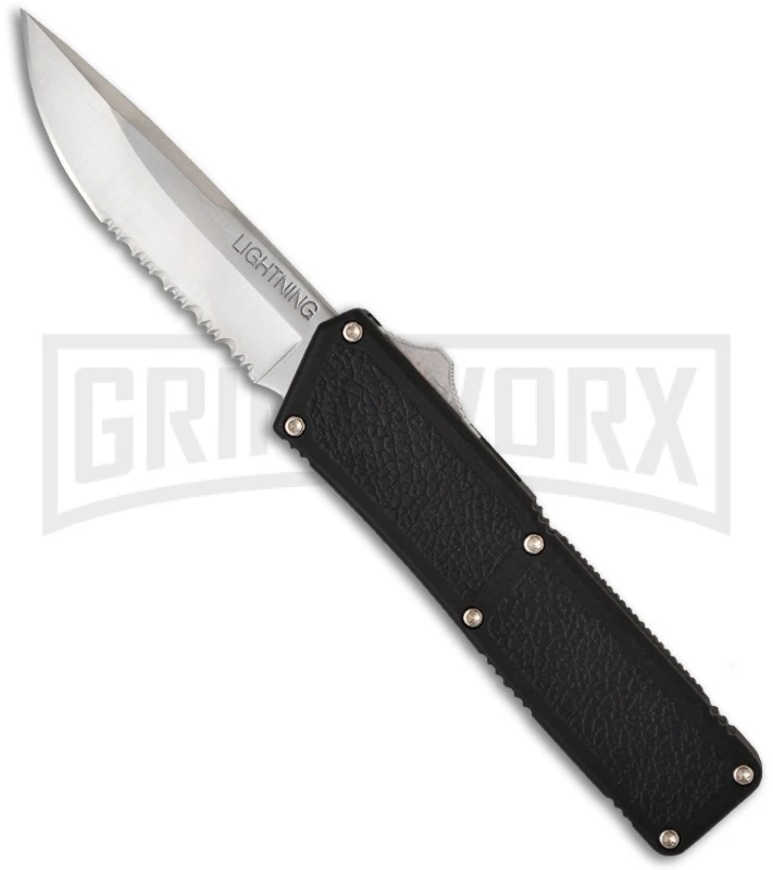 Lightning Black D/A OTF Automatic Knife - Satin Serr 3 Lightning Black D/A OTF Automatic Knife - Satin Serr