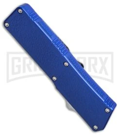 Lightning Blue D/A OTF Automatic Knife - Black Serr -Grindworx lightning blue black serr bottom cm large