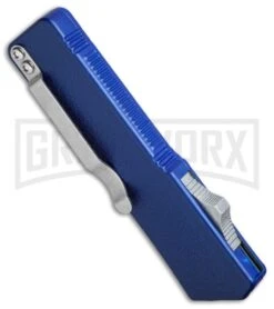 Lightning Blue D/A OTF Automatic Knife - Black Serr -Grindworx lightning blue black serr side cm large