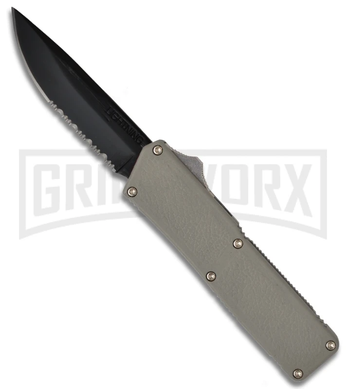 Lightning Gray D/A OTF Automatic Knife - Black Serr 3 Lightning Gray D/A OTF Automatic Knife - Black Serr