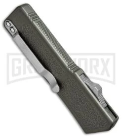 Lightning Gray D/A OTF Automatic Knife - Black Dagger Serr -Grindworx lightning grey dagger black serr closed dl large