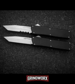 Lightning Black D/A Tanto OTF Automatic Knife - Satin Serr -Grindworx lightning oft tanto plain BP 18813 serr BP 18814 dl large