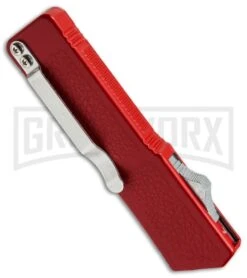 Lightning Red D/A OTF Automatic Knife - Dagger Satin Plain -Grindworx lightning red satin dagger plain side cm large