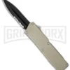 Lightning Tan D/A OTF Automatic Knife - Black Dagger Serr 2 Lightning Tan D/A OTF Automatic Knife - Black Dagger Serr -Grindworx lightning tan black dagger serr cm large