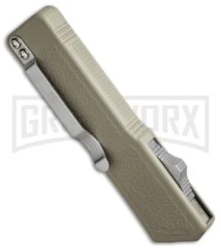 Lightning Tan D/A OTF Automatic Knife - Black Dagger Serr -Grindworx lightning tan black dagger serr side cm large