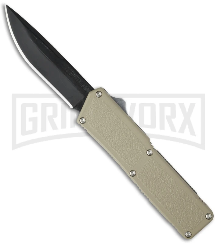 Lightning Tan D/A OTF Automatic Knife - Black Plain 3 Lightning Tan D/A OTF Automatic Knife - Black Plain