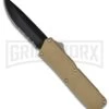 Lightning Tan D/A OTF Automatic Knife - Black Serr 2 Lightning Tan D/A OTF Automatic Knife - Black Serr -Grindworx lightning tan black serr large