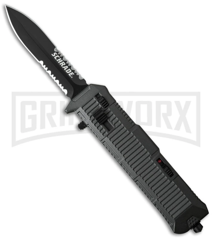 Schrade SCHOTF8BS Viper OTF Black Aluminum Assisted Knife - Black Serr 3 Schrade SCHOTF8BS Viper OTF Black Aluminum Assisted Knife - Black Serr