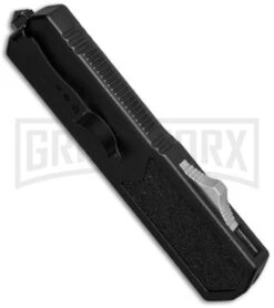 Titan Black D/A OTF Automatic Knife - Dagger Satin Serr -Grindworx titan blk sil ser side cm large