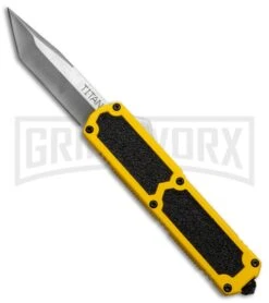 Titan Yellow D/A OTF Automatic Knife - Tanto Satin Plain